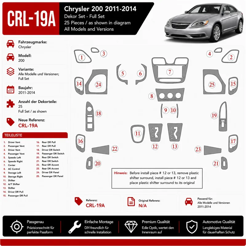 Chrysler 200 2011-in poi set completo kit rivestimento cruscotto e interni 3D