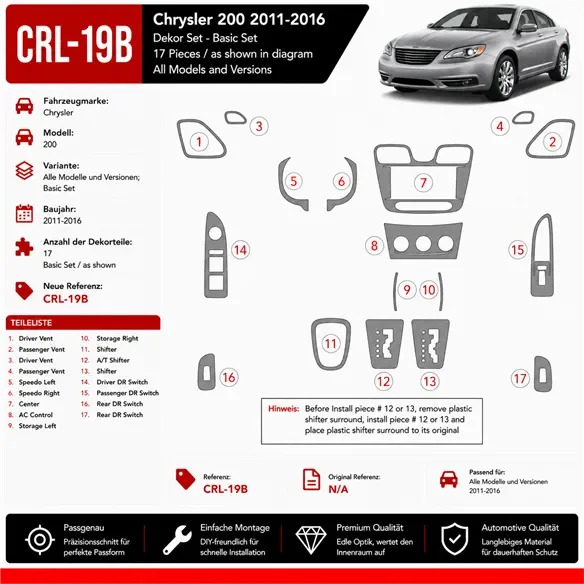 Chrysler 200 2011-in poi Basic Set kit rivestimento cruscotto e interni 3D