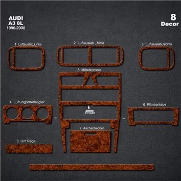 Audi A3 Typ 8L 06.96-08.00 Mascherine sagomate per rivestimento cruscotti 8-Decori 2