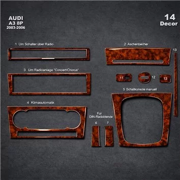 Audi A3 Typ 8P 03.2003 Mascherine sagomate per rivestimento cruscotti 14-Decori 2