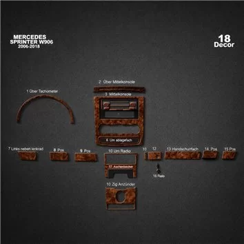 Mercedes Sprinter W906 04.2006 Mascherine sagomate per rivestimento cruscotti 18-Decori 2