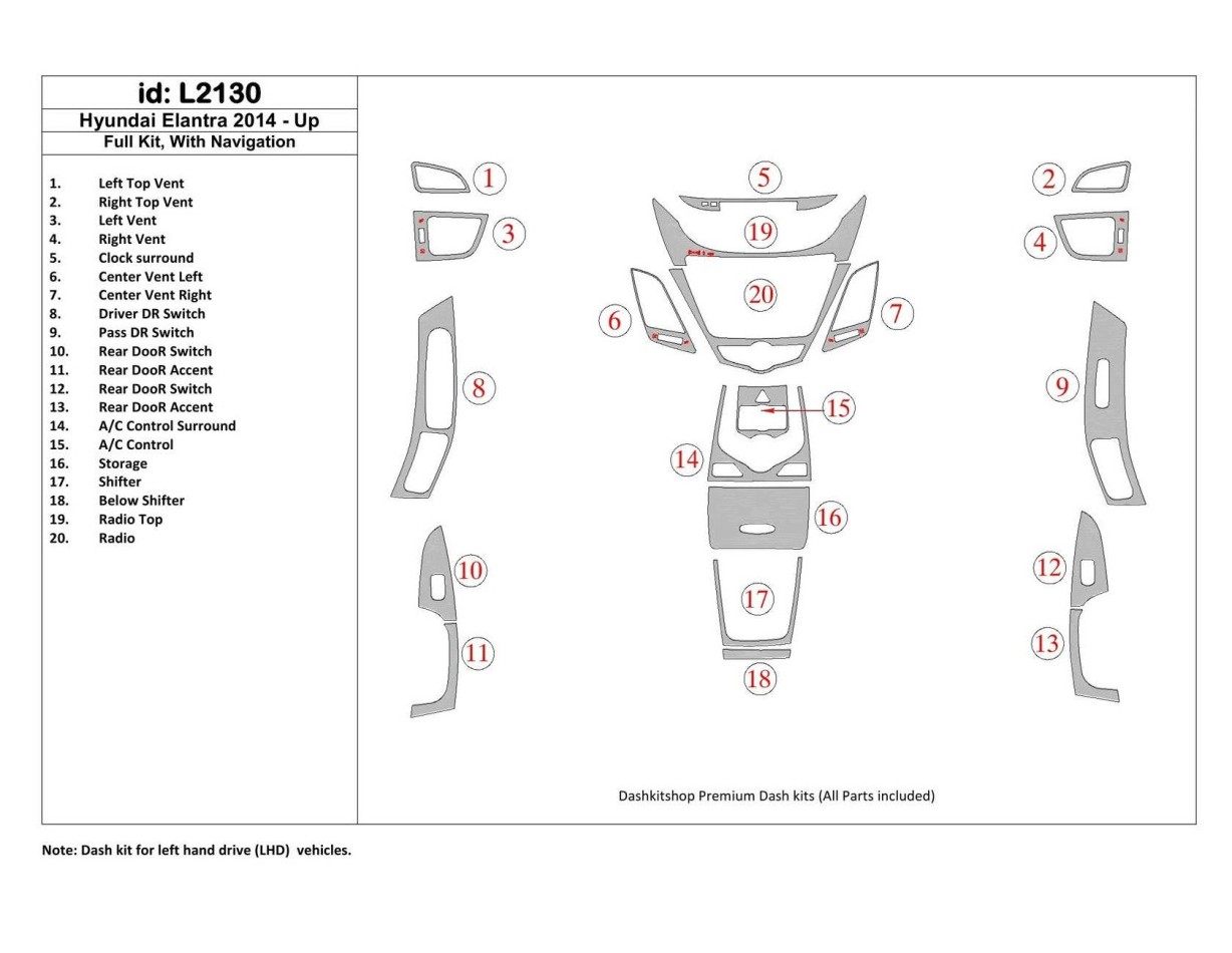 Hyundai Elantra 2014-UP Full Set, With NAVI Cruscotto BD Rivestimenti interni