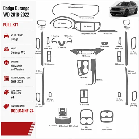 Dodge Durango WD 2018-2022 kit rivestimento cruscotto e interni 3D 24 pezzi