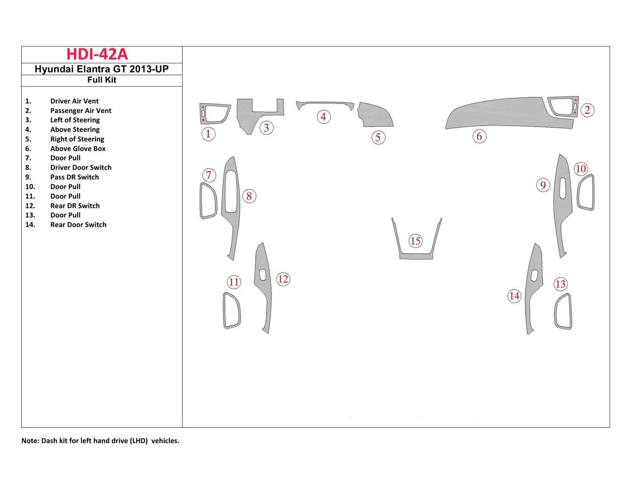 Hyundai Elantra GT 2013-UP Full Set Cruscotto BD Rivestimenti interni
