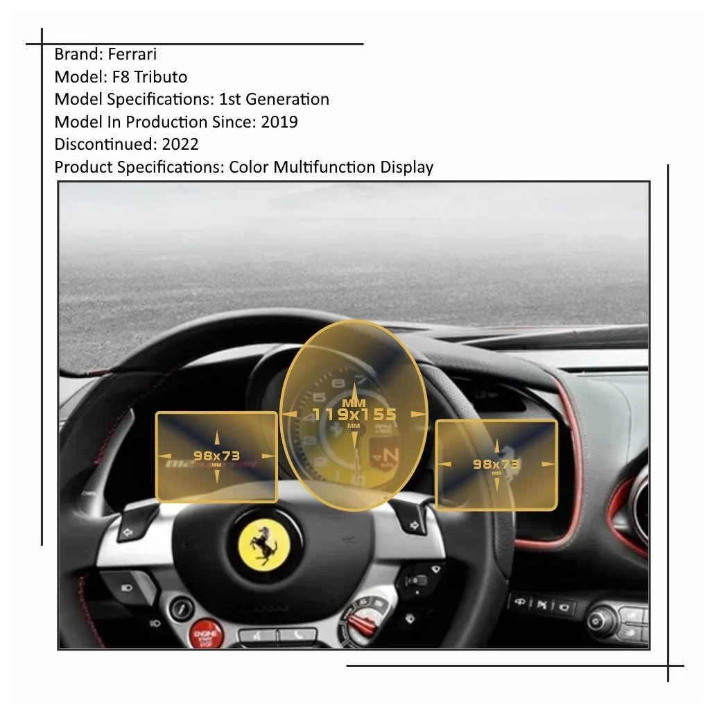 Ferrari F8 Tributo 2019 - Present Dashboard Cluster Vetro Protettivo HD trasparente di navigazione Protezione