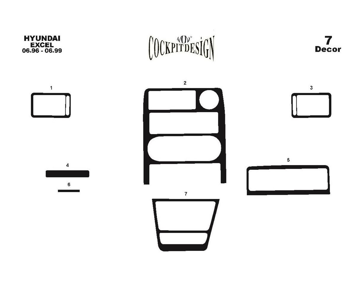 Hyundai Excel 01.91 - 08.94 Kit Rivestimento Cruscotto all'interno del veicolo Cruscotti personalizzati 7-Decori