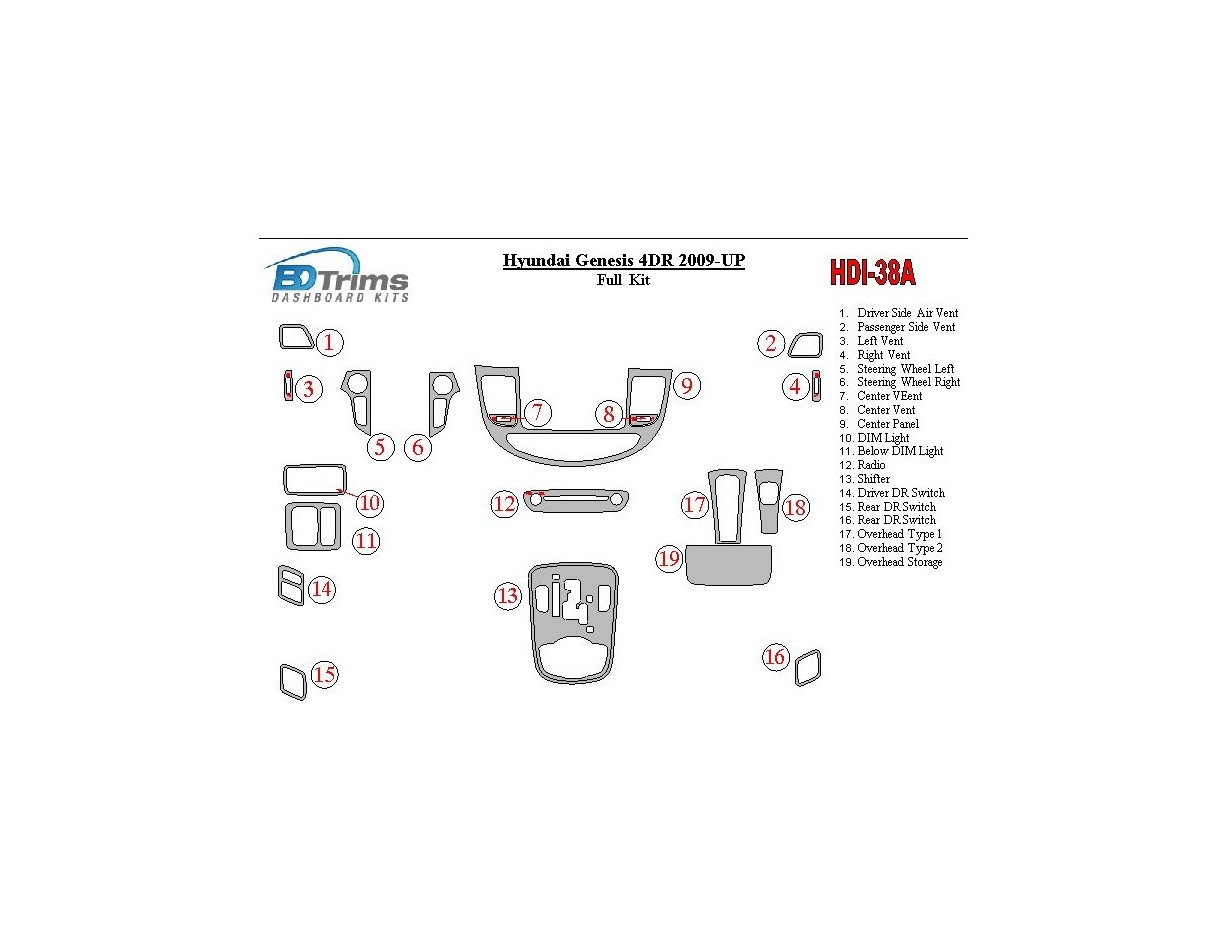 Hyundai Genesis 4DR 2009-UP Cruscotto BD Rivestimenti interni