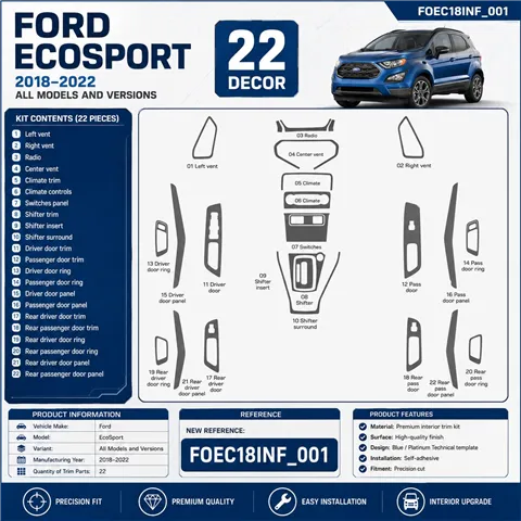 Ford EcoSport 2018-2022 kit rivestimento cruscotto e interni 3D 22 pezzi 2