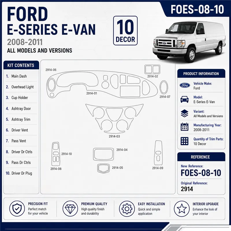 Ford E-Series E-Van 2008-2011 kit rivestimento cruscotto e interni 3D 10 pezzi
