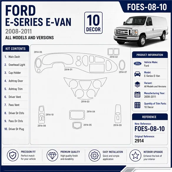 Ford E-Series E-Van 2008-2011 kit rivestimento cruscotto e interni 3D 10 pezzi