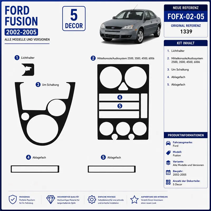 Ford Fusion 2002-2005 kit rivestimento cruscotto e interni 3D 5 pezzi
