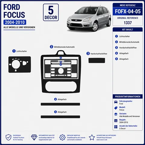 Ford Focus 2004-2010 kit rivestimento cruscotto e interni 3D 5 pezzi