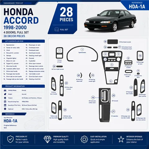 Honda Accord 1998-2000 4-Door; set completo kit rivestimento cruscotto e interni 3D 28 pezzi