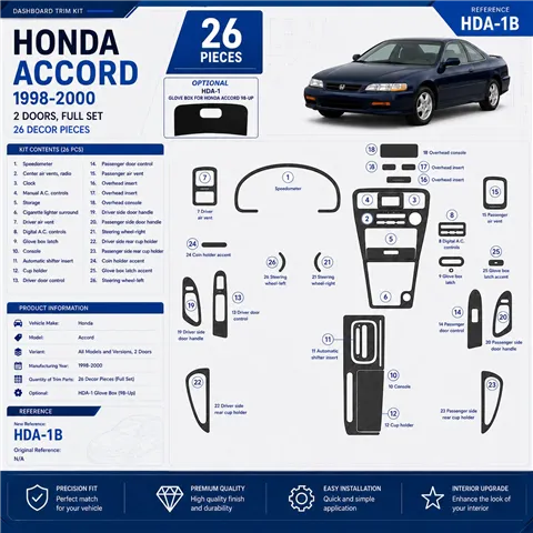 Honda Accord 1998-2000 2 porte set completo kit rivestimento cruscotto e interni 3D 26 pezzi