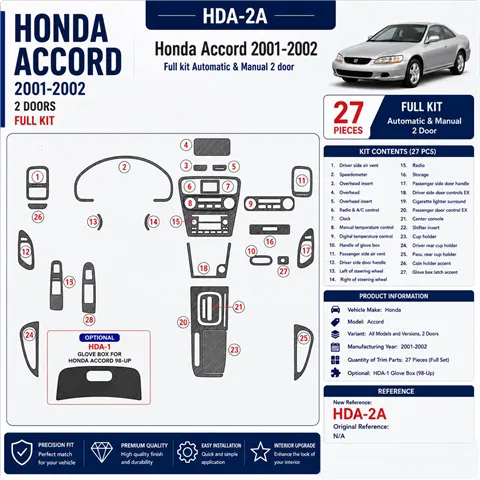Honda Accord 2001-2002 2 porte; set completo kit rivestimento cruscotto e interni 3D 27 pezzi