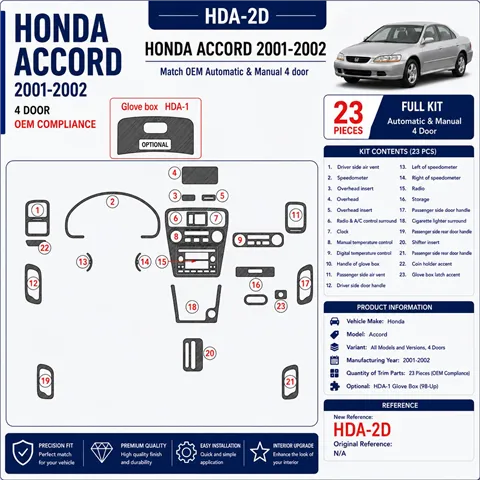 Honda Accord 2001-2002 4-Door; OEM Compliance kit rivestimento cruscotto e interni 3D 23 pezzi