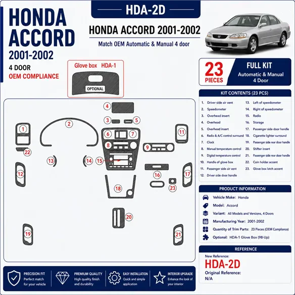 Honda Accord 2001-2002 4-Door; OEM Compliance kit rivestimento cruscotto e interni 3D 23 pezzi