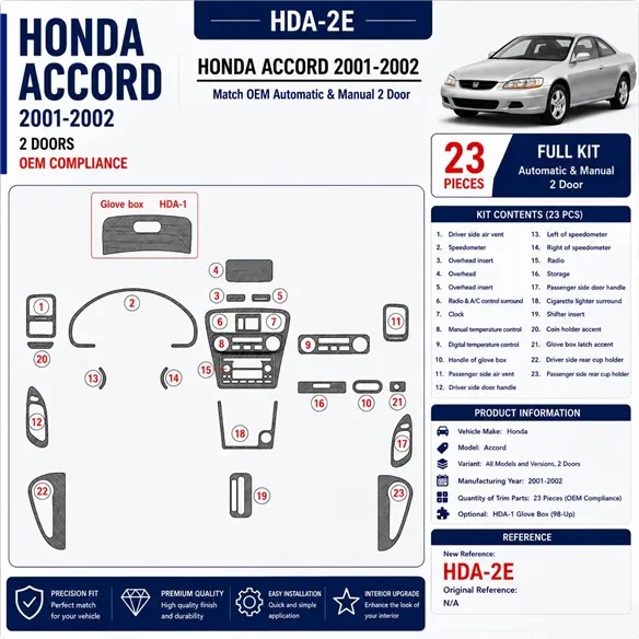 Honda Accord 2001-2002 2 porte; OEM Compliance kit rivestimento cruscotto e interni 3D 23 pezzi