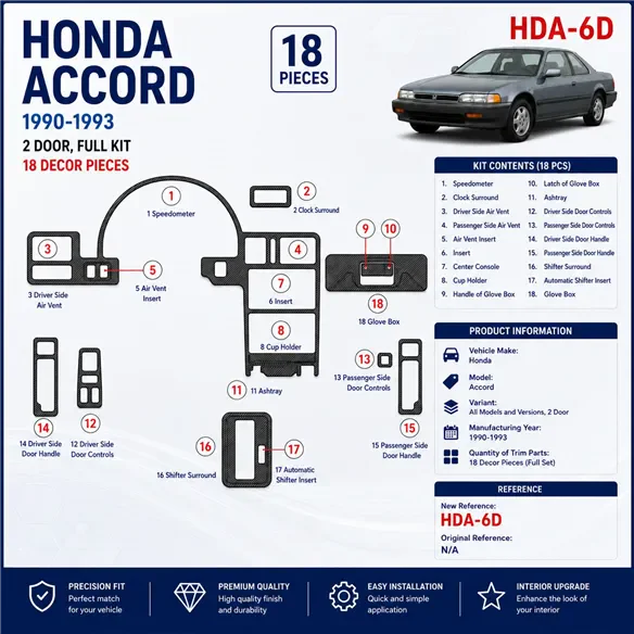 Honda Accord 1990-1993 2 porte; set completo kit rivestimento cruscotto e interni 3D 18 pezzi