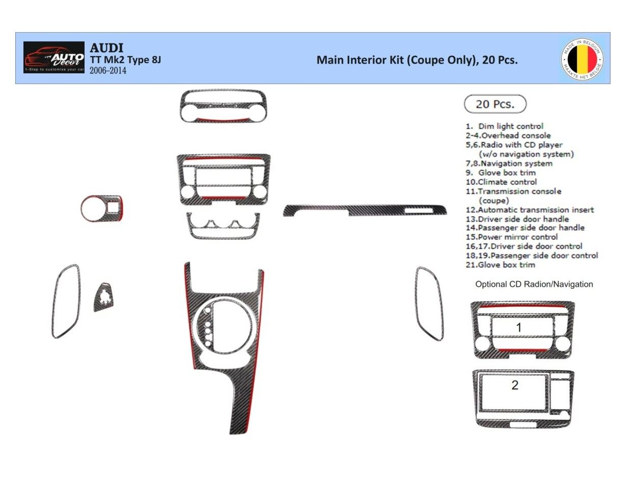Audi TT 2008-2014-Coupe Kit Rivestimento Cruscotto all'interno del veicolo Cruscotti personalizzati 20-Decori