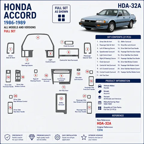 Honda Accord 1986-1989 set completo kit rivestimento cruscotto e interni 3D