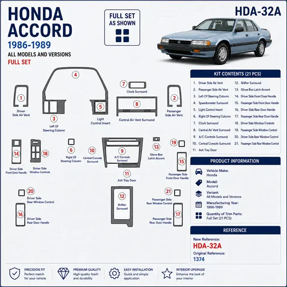 Honda Accord 1986-1989 set completo kit rivestimento cruscotto e interni 3D