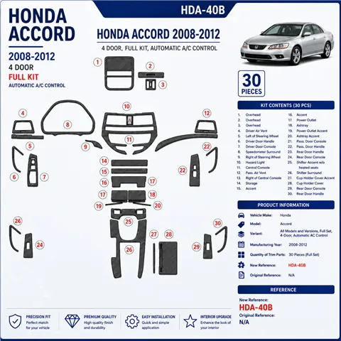 Honda Accord 2008-2012 set completo, 4-Door; Automatic comandi climatizzatore kit rivestimento cruscotto e interni 3D