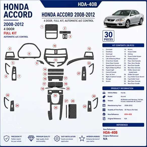 Honda Accord 2008-2012 set completo, 4-Door; Automatic comandi climatizzatore kit rivestimento cruscotto e interni 3D