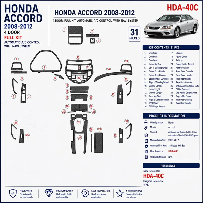 Honda Accord 2008-2012 set completo, 4-Door; Automatic comandi climatizzatore; con sistema di navigazione kit rivestimento crusc