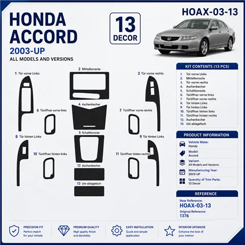 Honda Accord 2003-in poi kit rivestimento cruscotto e interni 3D 13 pezzi