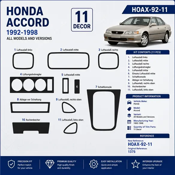 Honda Accord 1992-1998 kit rivestimento cruscotto e interni 3D 11 pezzi