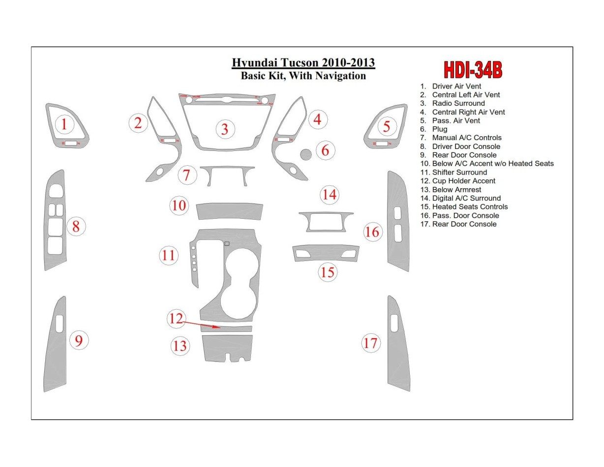 Hyundai ix35 2010-UP Basic Set, With NAVI Cruscotto BD Rivestimenti interni