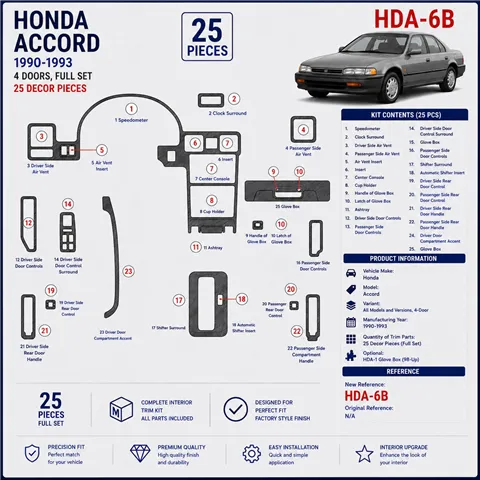 Honda Accord 1990-1993 4-Door; Basic Set kit rivestimento cruscotto e interni 3D 22 pezzi