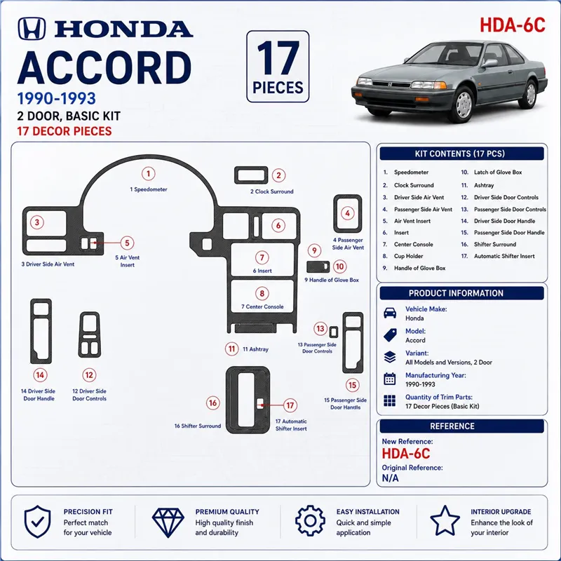 Honda Accord 1990-1993 2 porte; Basic Set kit rivestimento cruscotto e interni 3D 17 pezzi