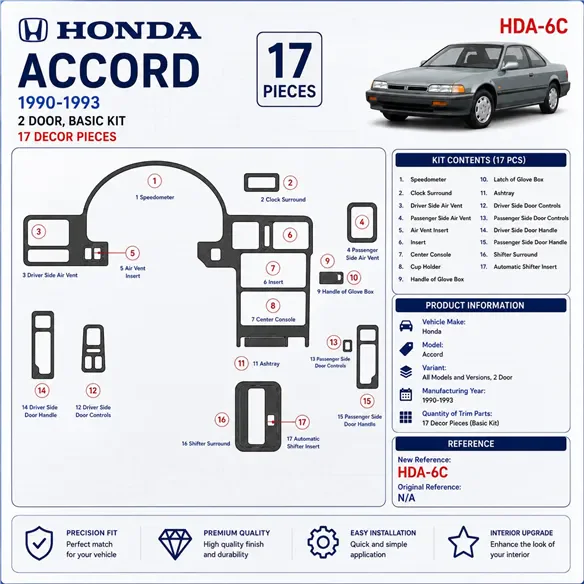 Honda Accord 1990-1993 2 porte; Basic Set kit rivestimento cruscotto e interni 3D 17 pezzi