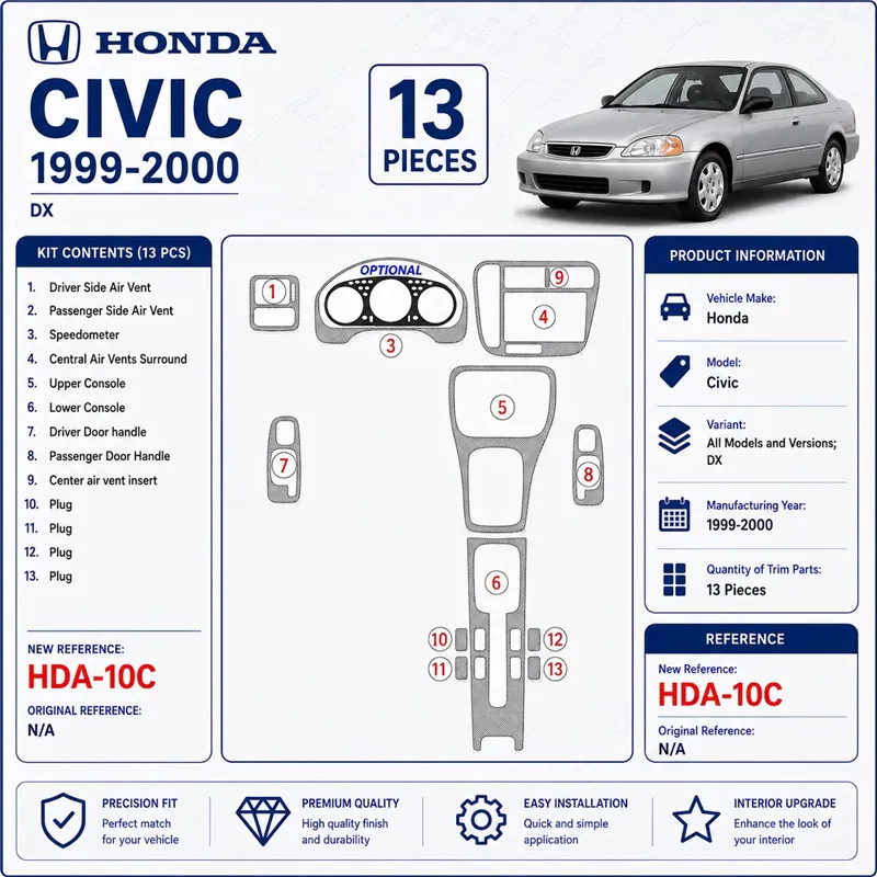Honda Civic 1999-2000 DX kit rivestimento cruscotto e interni 3D 13 pezzi