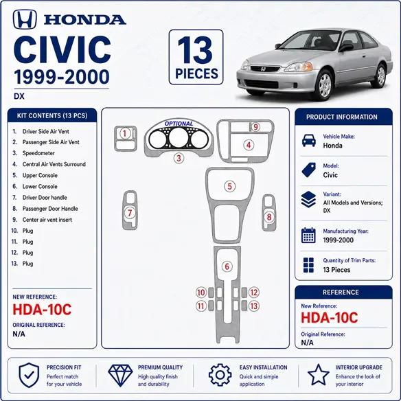 Honda Civic 1999-2000 DX kit rivestimento cruscotto e interni 3D 13 pezzi