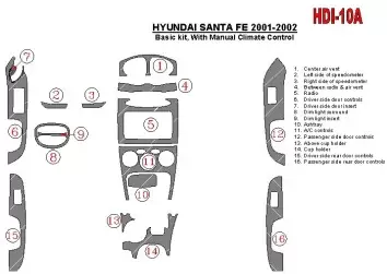 Hyundai Santa Fe 2001-2002 Basic Set, With Manual Gearbox, Climate Control, 16 Parts set Cruscotto BD Rivestimenti interni