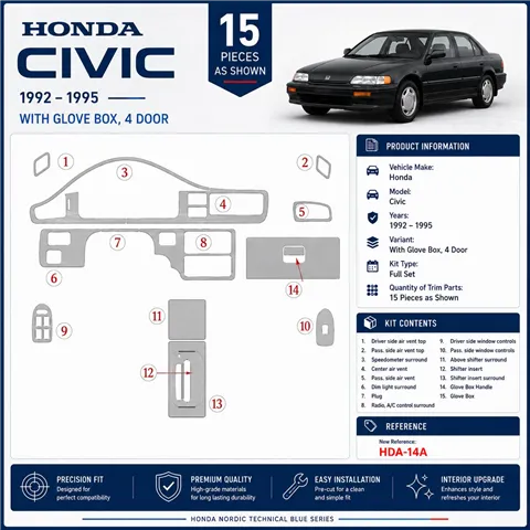 Honda Civic 1992-1995 2 porte; con glowe-box kit rivestimento cruscotto e interni 3D