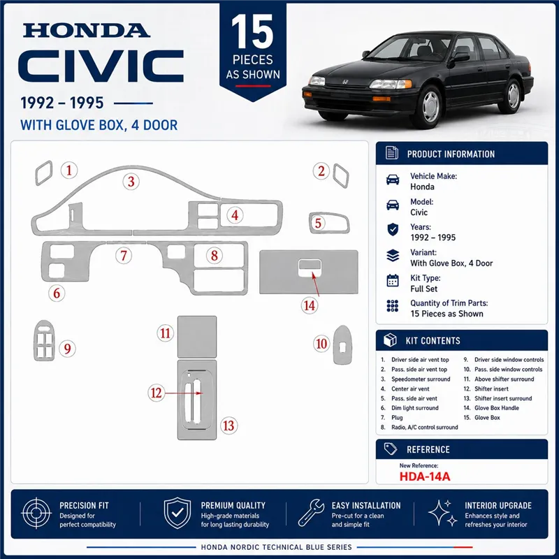 Honda Civic 1992-1995 2 porte; con glowe-box kit rivestimento cruscotto e interni 3D
