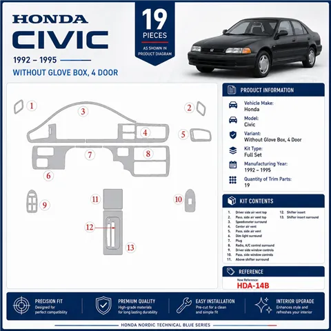 Honda Civic 1992-1995 2 porte; senza glowe-box kit rivestimento cruscotto e interni 3D