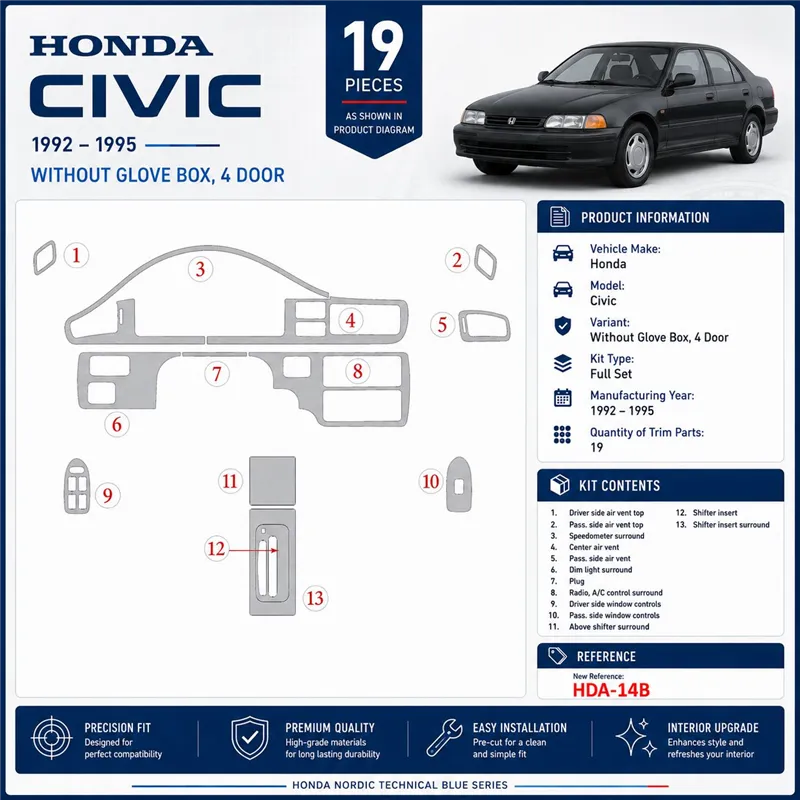 Honda Civic 1992-1995 2 porte; senza glowe-box kit rivestimento cruscotto e interni 3D