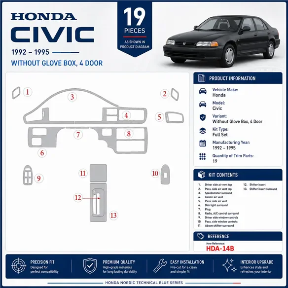 Honda Civic 1992-1995 2 porte; senza glowe-box kit rivestimento cruscotto e interni 3D