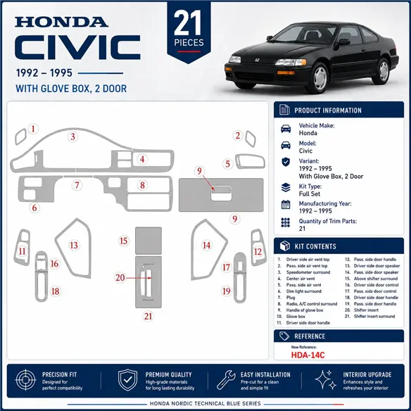 Honda Civic 1992-1995 4-Door; con glowe-box kit rivestimento cruscotto e interni 3D