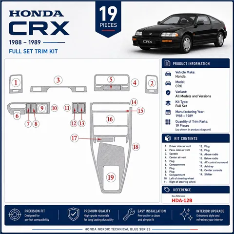 Honda CRX 1988-1989 set completo kit rivestimento cruscotto e interni 3D