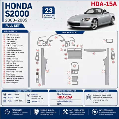Honda S2000 2000-2005 set completo kit rivestimento cruscotto e interni 3D 23 pezzi