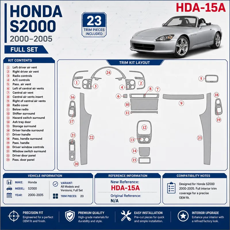 Honda S2000 2000-2005 set completo kit rivestimento cruscotto e interni 3D 23 pezzi