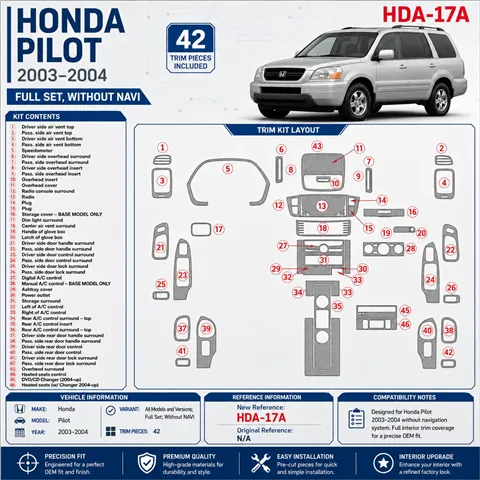 Honda Pilot 2003-2004 set completo; senza navigatore kit rivestimento cruscotto e interni 3D 42 pezzi