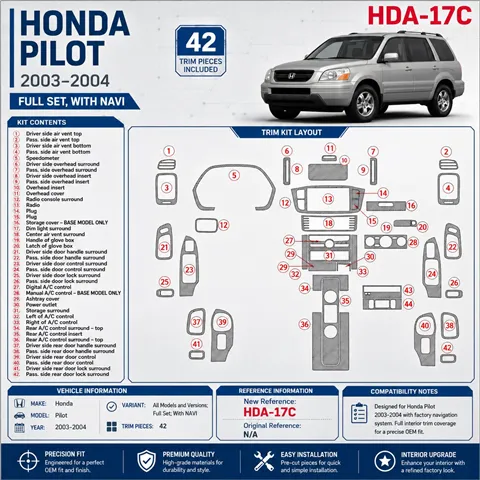 Honda Pilot 2003-2004 set completo; con navigatore kit rivestimento cruscotto e interni 3D 42 pezzi