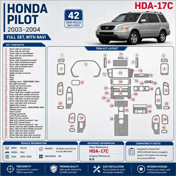 Honda Pilot 2003-2004 set completo; con navigatore kit rivestimento cruscotto e interni 3D 42 pezzi